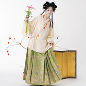 原创明制对交上衣缎面仿妆花马面裙套装 雨瀚黎 枫竹 日常春夏女