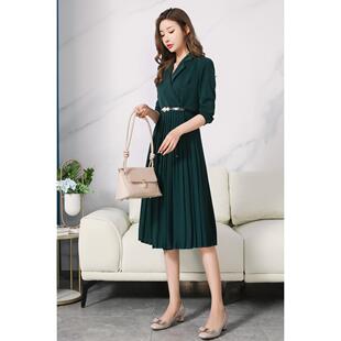 式 连衣袖 装 长职业百褶西装 裙 女人女味收腰显瘦开衫 LPY2024年大码