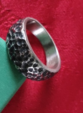 纯银戒指手工锤点覆古作旧999纯银闭口男戒指银饰时尚戒指女个性