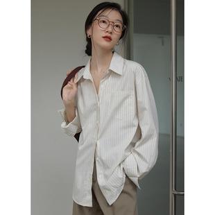 古觅定法长条纹衬衫外套式女秋季袖设计感小众复上衣内搭DS9598打
