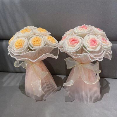 手工编织ddiy渐变玫瑰手捧花毛线钩针材料包情人节闺蜜生日结婚