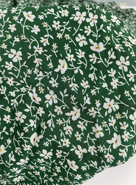 E441夏季绿色底碎花印花雪纺布头柔软垂坠N透气连衣裙上衣旗袍面