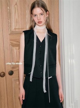 颈部装饰带蕾丝飘带叠戴层次感z设计蕾丝飘带细窄女春夏百搭锁骨