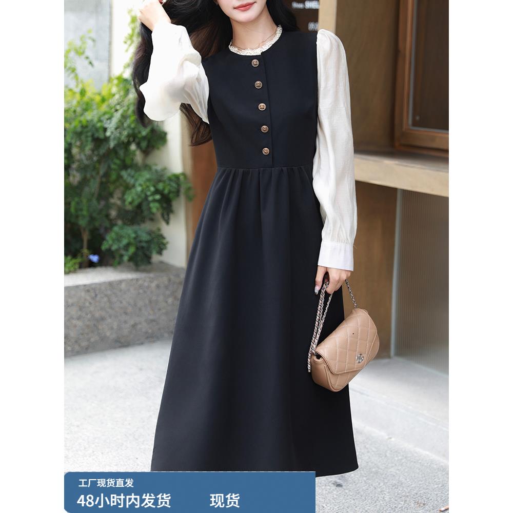 黑色长袖连衣裙女2025新款春秋季轻奢高级感正式场合精致高端裙子