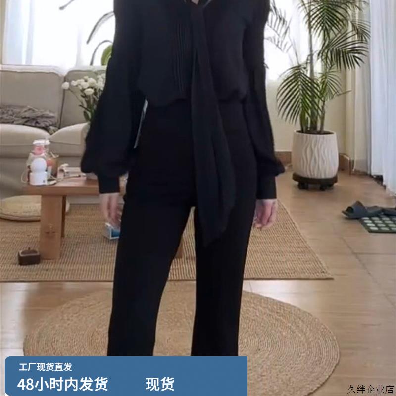 黑色气质设计感压褶长袖衬衫2025秋季新款修身高级感上衣减龄女款