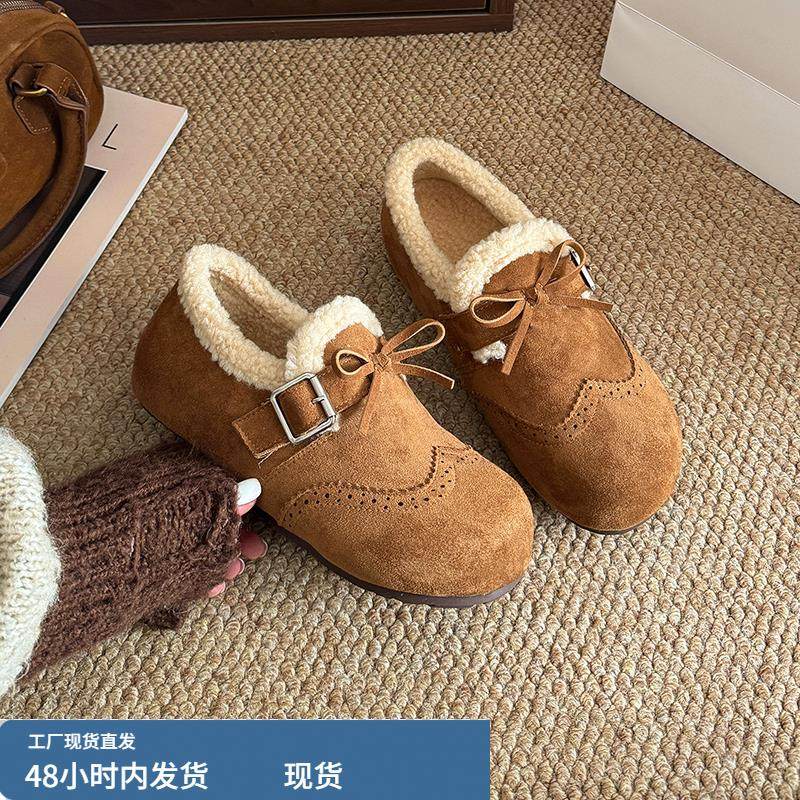 内增高勃肯鞋女冬季2025新款加绒保暖蝴蝶结休闲鞋反绒皮懒人鞋子