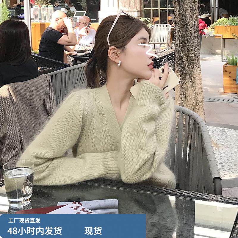 绿色貂皮天鹅绒软糯毛衣开衫女士2025秋冬新款宽松覆古短针织上衣
