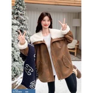 美拉德大翻领羽绒内胆派克服女冬季2025年新款麂皮绒皮毛一体外套