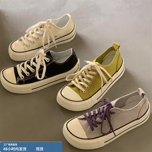旺仔是条狗/多色~小众系带帆布鞋女2023新款复古百搭休闲板鞋