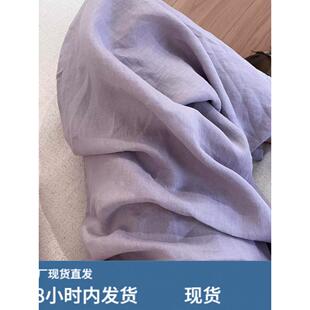 日系紫色直筒休闲亚麻裤女夏季棉麻裤子bf宽松慵懒风小个子阔腿裤