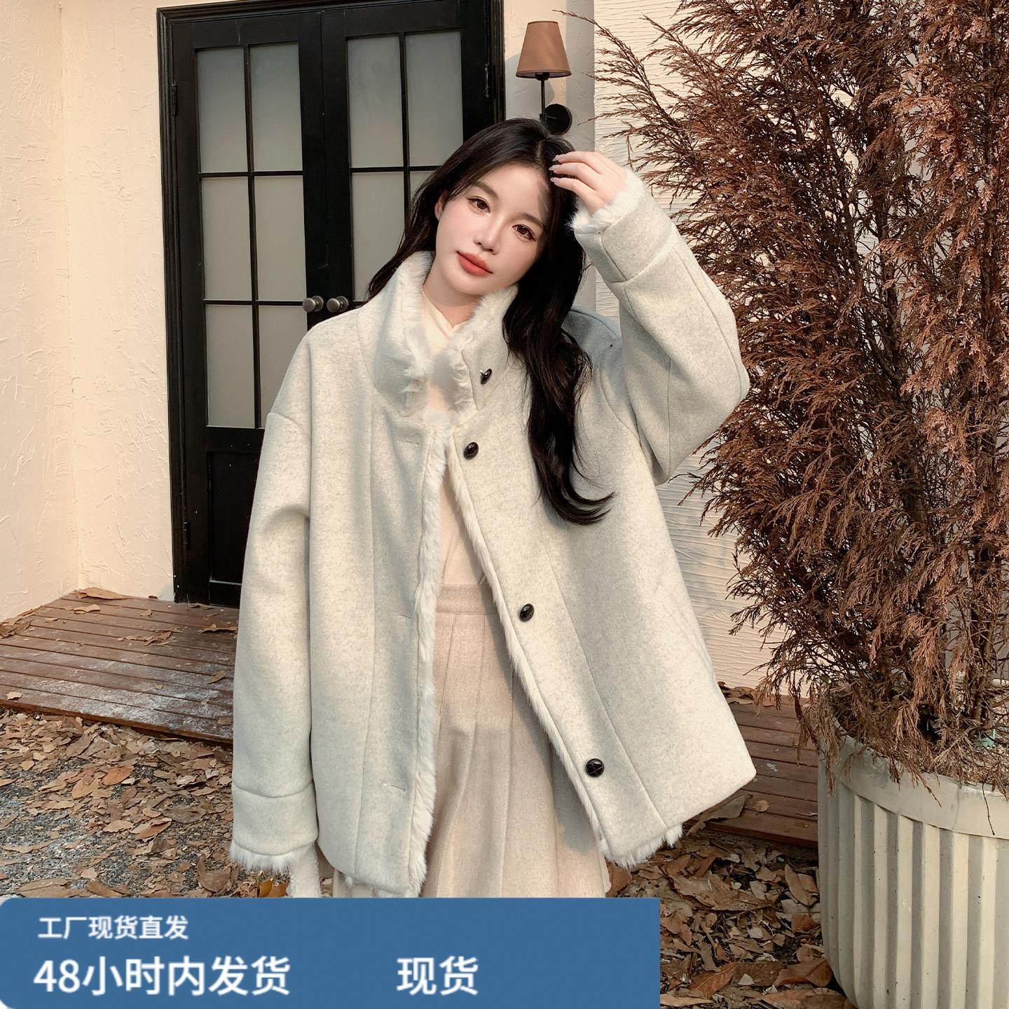 米灰色小香风夹棉毛呢外套2025新款女冬加绒加厚翻领小个子呢大衣,运动/瑜伽/健身/球迷用品,广场舞套装,淘宝优惠券,粉丝福利购,淘宝优惠卷