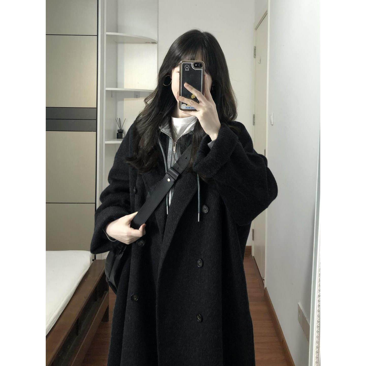 2024秋冬新款韩式小个子加厚毛呢黑色中长女装外套,运动/瑜伽/健身/球迷用品,广场舞套装,淘宝优惠券,粉丝福利购,淘宝优惠卷