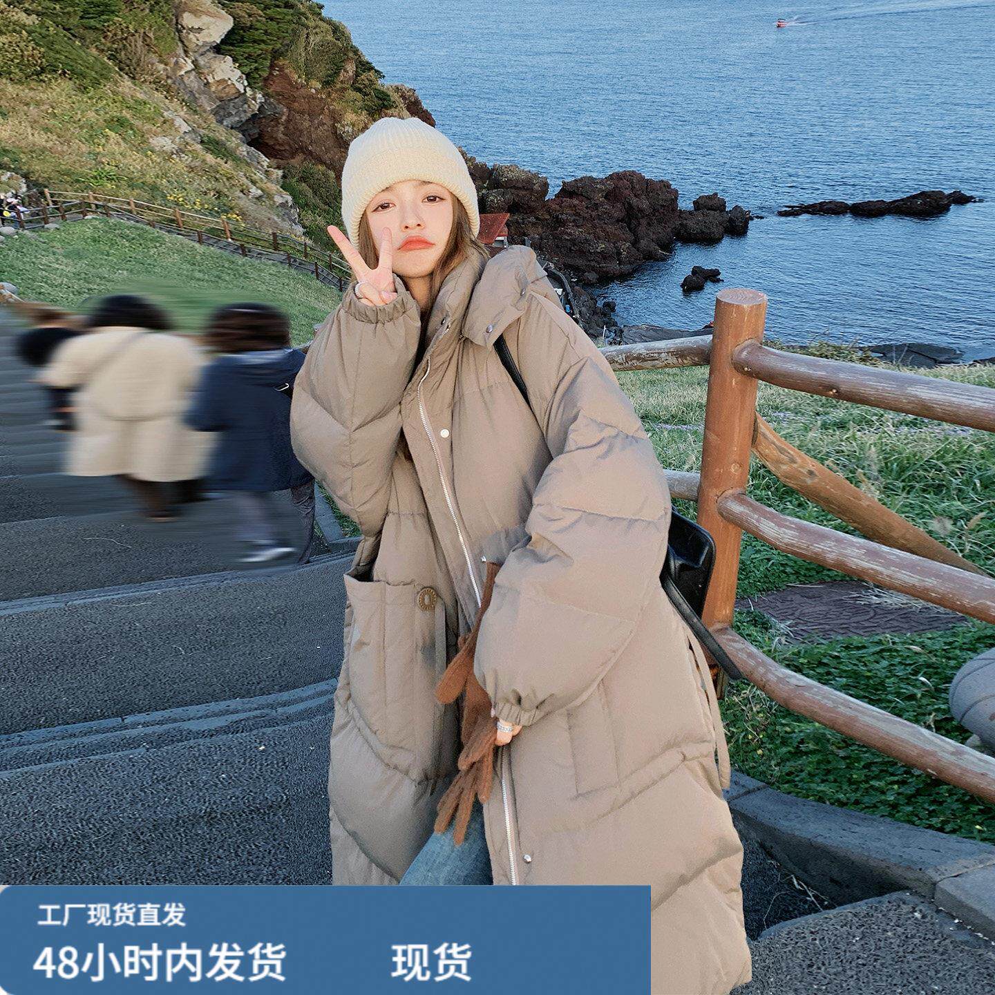 灰色韩版羽绒服大衣厚外套2025新款女冬大尺码高级感50绒工装派克