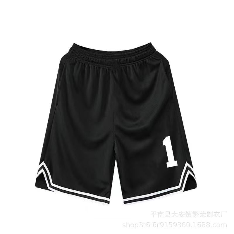 加肥加大运动短裤男夏季宽松外穿裤子速干裤冰丝休闲五分裤黑白边