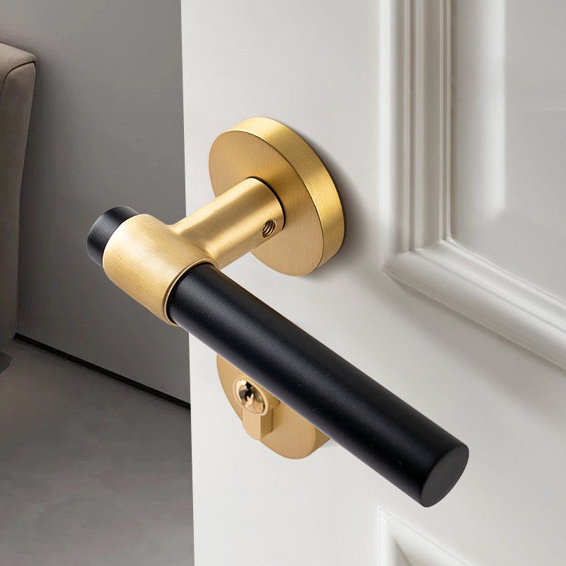 工厂货源黄铜门锁室内金色磁吸静音执手锁家用卧室别墅黄铜门把手