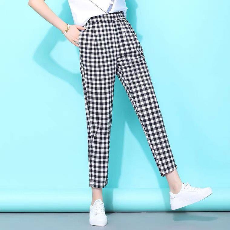新款格子裤夏季薄款黑白格子小脚哈伦裤女休闲大码女裤宽松九分裤,服饰配件/皮带/帽子/围巾,二件套,淘宝优惠券,粉丝福利购,淘宝优惠卷