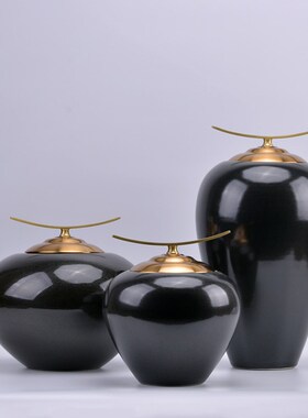 新中式陶瓷e罐摆件售楼处酒店样板间客厅玄关柜台面轻奢装饰品摆