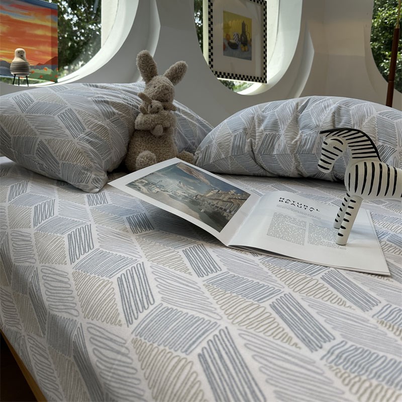 北欧纯棉秋冬加厚磨毛床笠床单枕套单件1.35m1.5米全棉床垫保护套