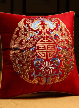 中式抱枕靠垫中国风红色喜庆客y厅沙发靠枕套护腰枕含芯靠背垫定