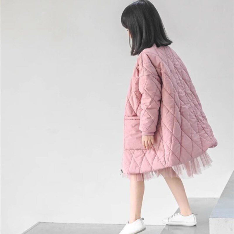 蔡爸爸童装2025冬装粉色棉服 女童中长款棉袄中童保暖夹棉外套099