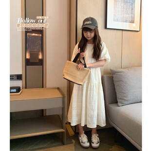 女大童韩版镂空连衣裙2024夏季新款少女设计感度T假长裙学生公主