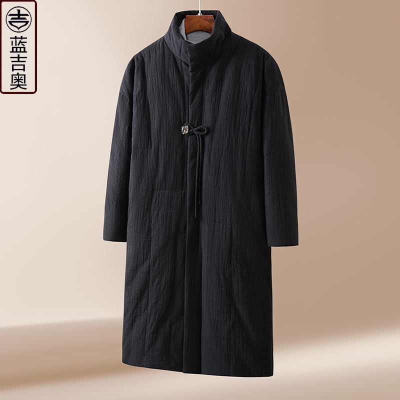 中青年男士羽绒服冬季加厚中长款汉服中式男装禅服棉服中国风外套