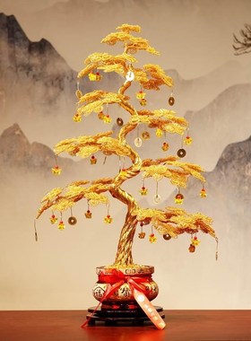 摇钱树手工编织铝线发财树摆件工艺品装饰店铺P开业招财轻奢迎客