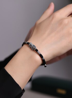 罗泰老银匠999纯银貔貅手链男女款情侣国风本命年红手绳七夕礼物