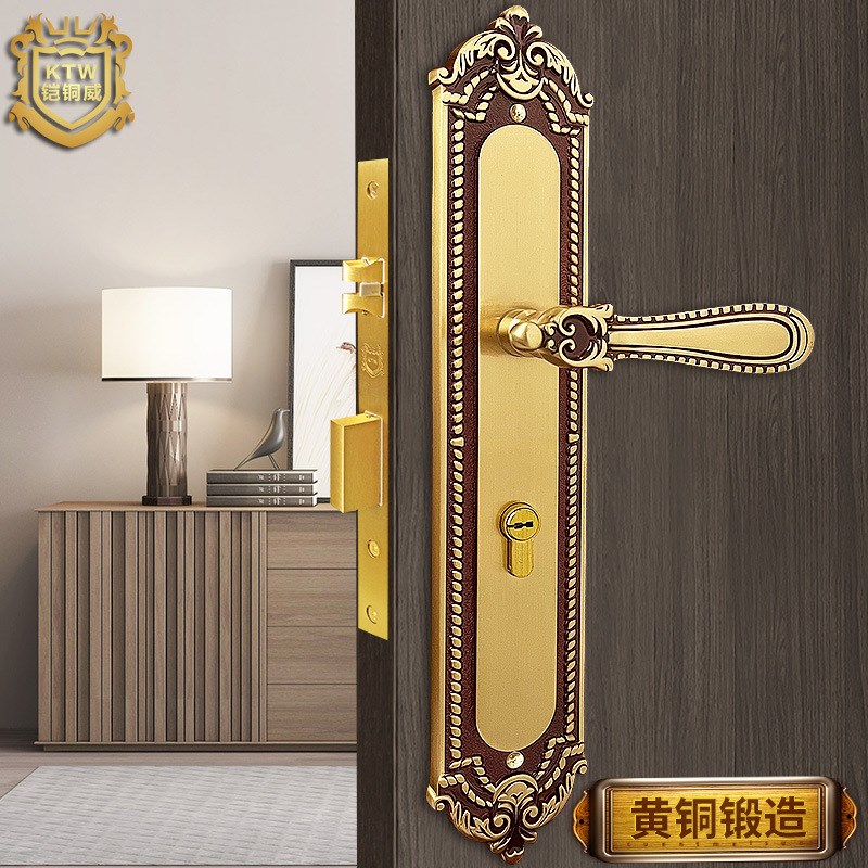 黄铜欧式奢华别墅大门锁对开双开入户门锁室内实木房门锁