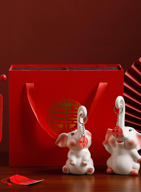 新婚礼物送新g人相亲相爱大象装饰品家居摆件喜庆情侣结婚婚房布