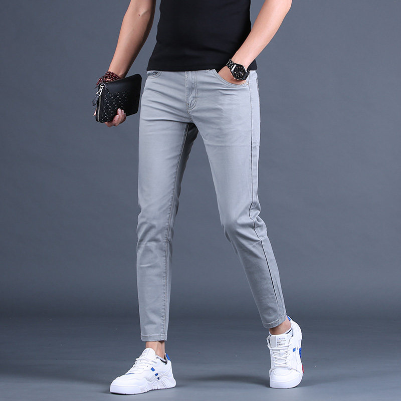 男装休闲裤时尚男士2020新款夏季潮流九分裤修身小脚9分牛仔裤薄