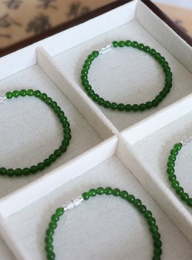 新中式轻奢绿色天然石手工串珠手链女百搭高级感气质小众国风手串