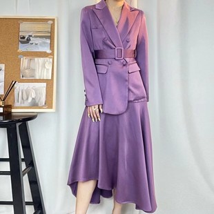 女長(zhǎng)袖 韓版 西服外M套不規(guī)則半身裙兩件 修身 套裝 時(shí)尚 質(zhì)感醋酸西裝