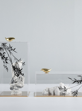 现代新中式太湖石客厅摆件样板房亚克力家居客Q厅书房茶几软装饰