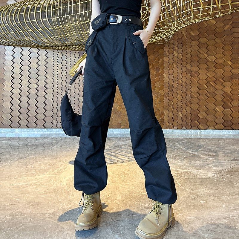 工装裤女202g4秋季新款宽松束脚高腰阔腿裤直筒休闲裤小个子裤子
