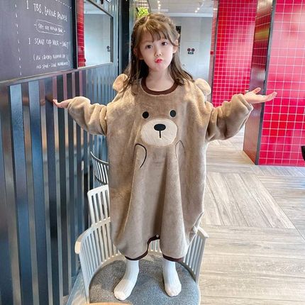 法兰绒儿童珊瑚j男童加绒女童睡袍小孩子家居服加厚睡衣睡裙冬季