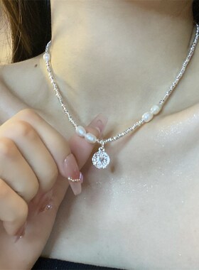 夏季爱心珍珠碎银子项链女轻奢小众锁骨链P女设计感颈链配饰品