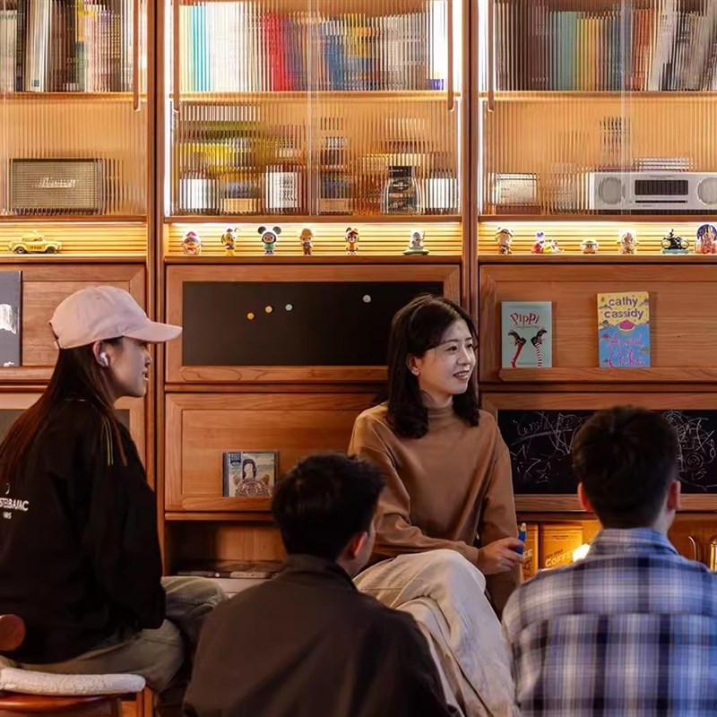 北欧实木书柜 家用客厅满墙书柜卡座一体组合书房简约收纳储物柜