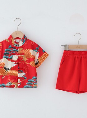 国风男童汉服夏季2l024新款儿童古装男孩红色宝U宝改良唐装古风帅