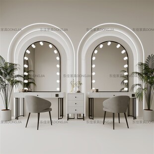 高级影楼专业带灯化妆台奶油风婚纱D店美容院工作室梳妆台大理石