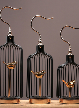 新中式创意铁艺i鸟笼摆件轻奢客厅玄关摆设电视柜美式样板房装饰