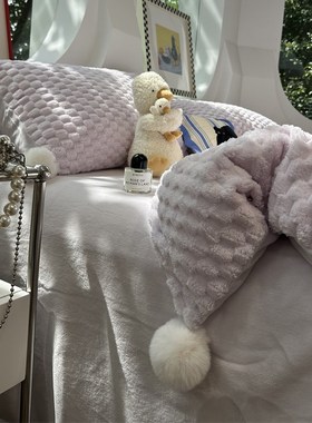 幸运紫~冬季加厚金龟绒p大球球牛奶绒少女心淡紫色四件套1.5m1.8