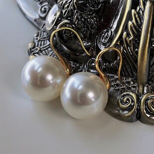 16mm超大颗圆珠贝珠耳环925银高D跟鞋耳环仿珍珠耳钉女小众高级感
