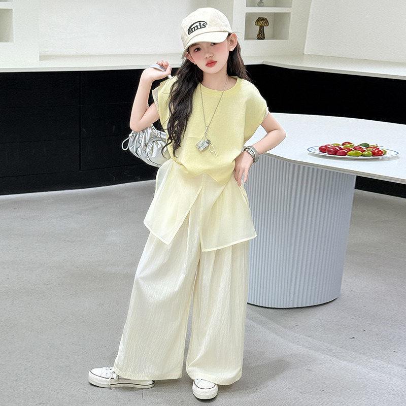 女童夏套装2026新款大童女装时尚夏装儿童夏季韩系阔腿裤两件套潮