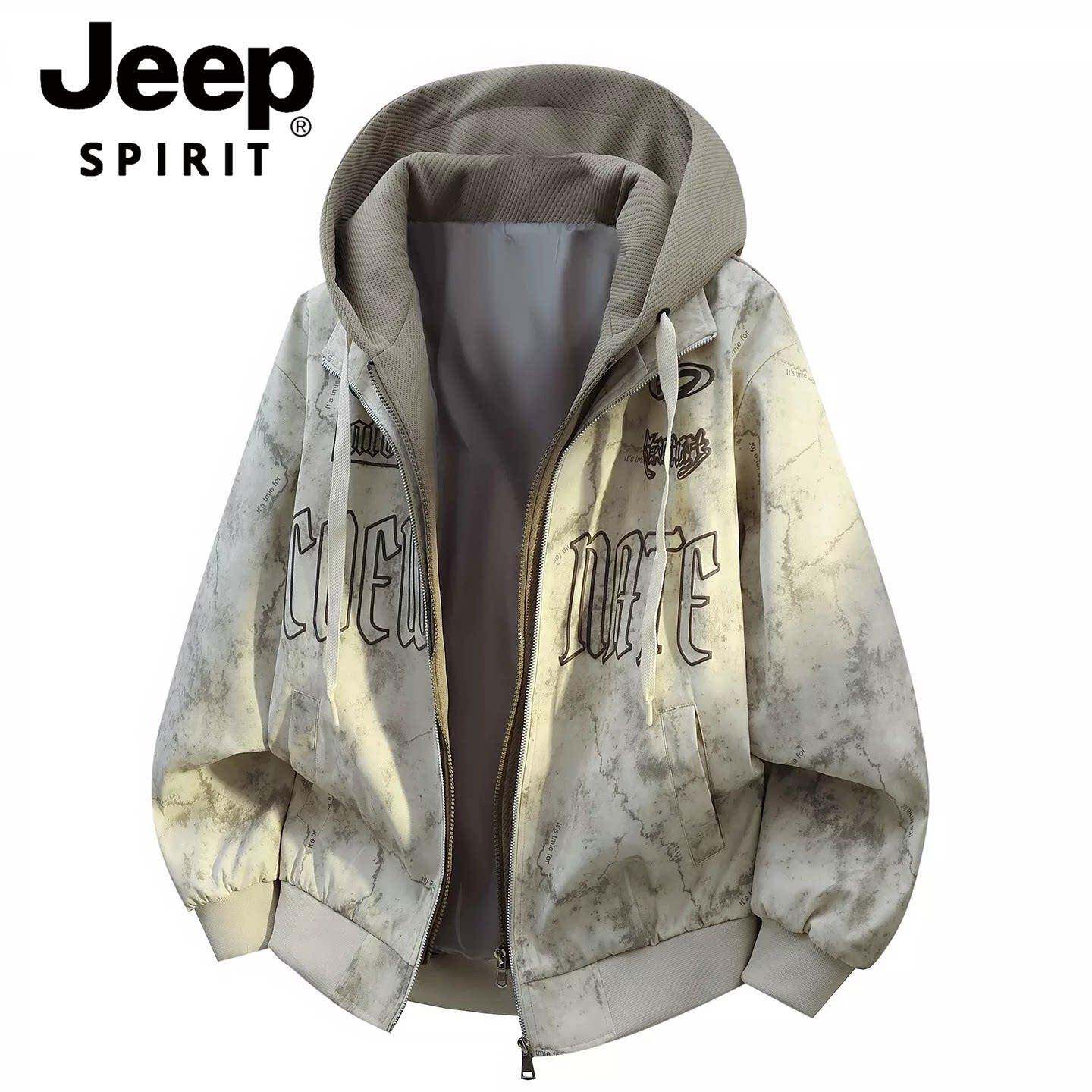 JEEP SPIRIT吉普外套男款春秋季连帽衣服百搭美式风复古夹克衫潮