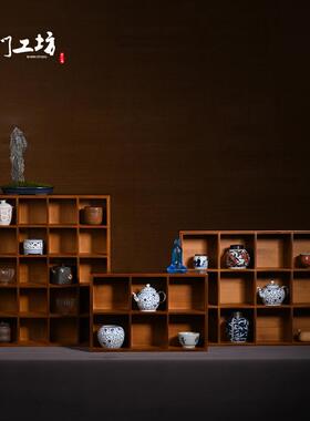 444z茶具竹制茶杯架置物格多宝阁批发收纳架博古架茶壶展示格子架