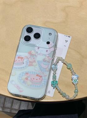 圆边双层绿色餐盘甜品kitty适用16promax手机壳iPhone17苹果15/14