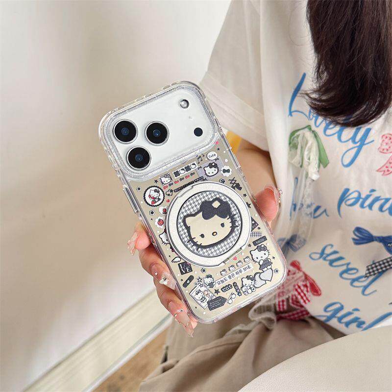 镜面360支点壳暗黑风凯蒂猫适用17pro手机壳iPhone17苹果16Pro