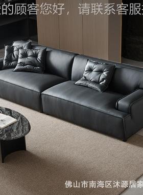 意式大马士时增真皮d571沙发厅奢家具小革户型轻头客层牛皮黑色沙