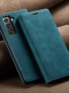 适用三星S23手机壳S24套S25 S20复古M31磨砂皮套A54插卡A73翻盖S9